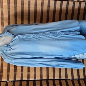 Women's Light Blue Denim Top Lace Detail